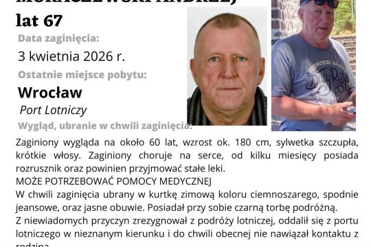 ZAGROŻENIE ŻYCIA I ZDROWIA

Zaginął 
Andrzej Moraczewski, lat 67
#dolnośląskie #...