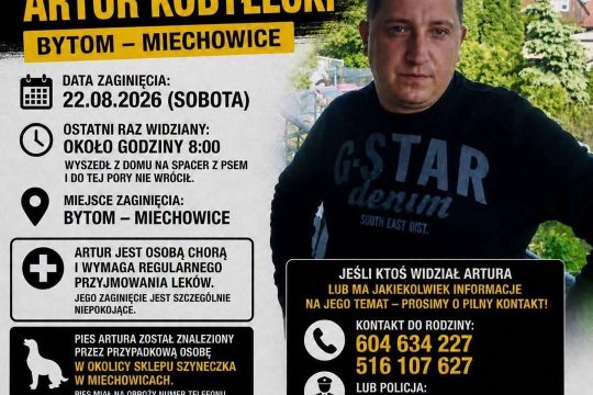 UWAGA POSZUKIWANIA TERENOWE

Dziś odbędą się poszukiwania terenowe Pana Artura K...