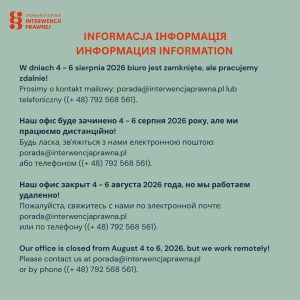 Uwaga! Z powodu upałów pracujemy poza biurem. Prosimy o kontakt mailowy lub telefoniczny....
