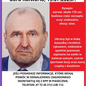 Zaginął 
Marian Zduńczyk, lat 70
#góra_kalwaria
#piaseczno
#mazowieckie

Mężczyz...