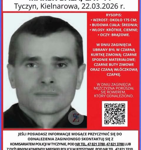 ZAGINĄŁ!
Marek Bała, lat 44
#tyczyn #kielnarowa #podkarpackie #policja_tyczyn

P...